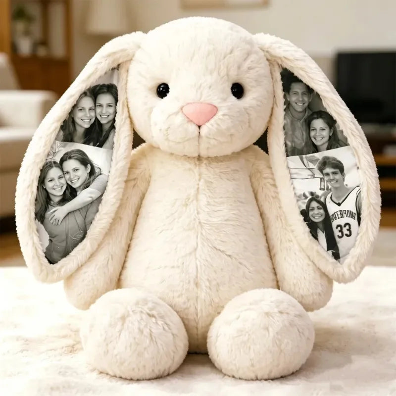 Custom Ears & Belly Photo Bunny Plush Gifts For Couples Anniversary, Custom Bunny Stuffed Animal, Memory Keepsake Custom Gift