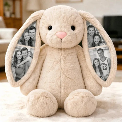 Custom Ears & Belly Photo Bunny Plush Gifts For Couples Anniversary, Custom Bunny Stuffed Animal, Memory Keepsake Custom Gift