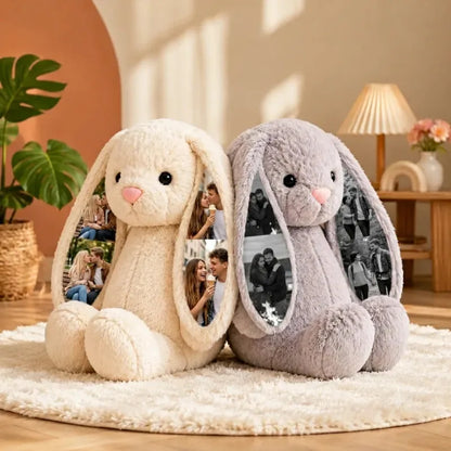 Custom Ears & Belly Photo Bunny Plush Gifts For Couples Anniversary, Custom Bunny Stuffed Animal, Memory Keepsake Custom Gift