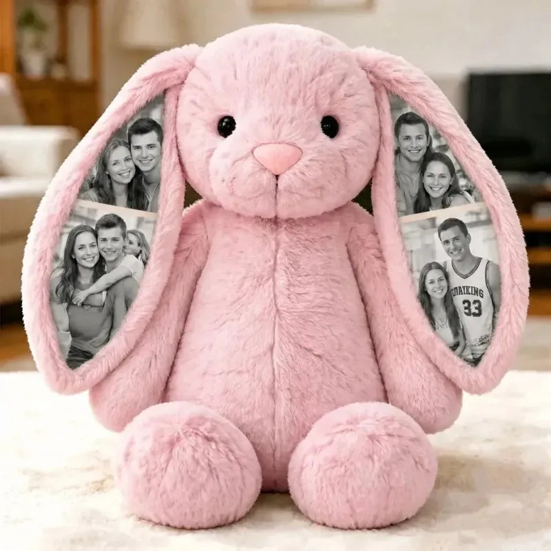 Custom Ears & Belly Photo Bunny Plush Gifts For Couples Anniversary, Custom Bunny Stuffed Animal, Memory Keepsake Custom Gift
