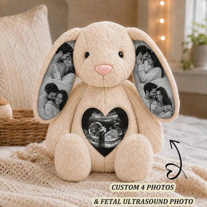 Custom Ears & Belly Photo Bunny Plush Gifts For Couples Anniversary, Custom Bunny Stuffed Animal, Memory Keepsake Custom Gift