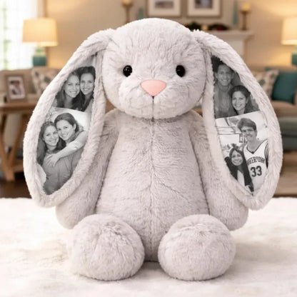 Custom Ears & Belly Photo Bunny Plush Gifts For Couples Anniversary, Custom Bunny Stuffed Animal, Memory Keepsake Custom Gift