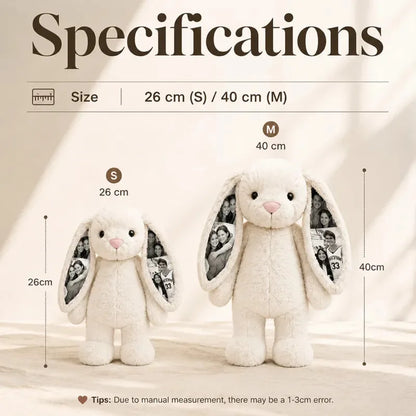 Custom Ears & Belly Photo Bunny Plush Gifts For Couples Anniversary, Custom Bunny Stuffed Animal, Memory Keepsake Custom Gift
