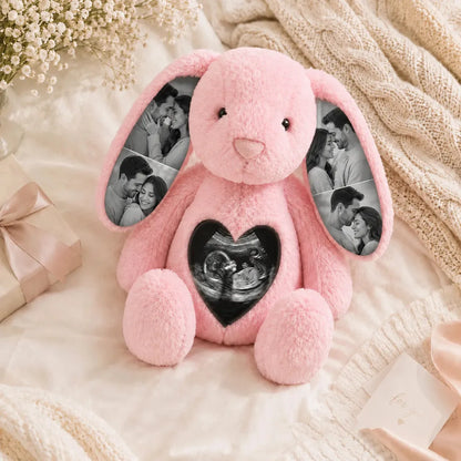 Custom Ears & Belly Photo Bunny Plush Gifts For Couples Anniversary, Custom Bunny Stuffed Animal, Memory Keepsake Custom Gift