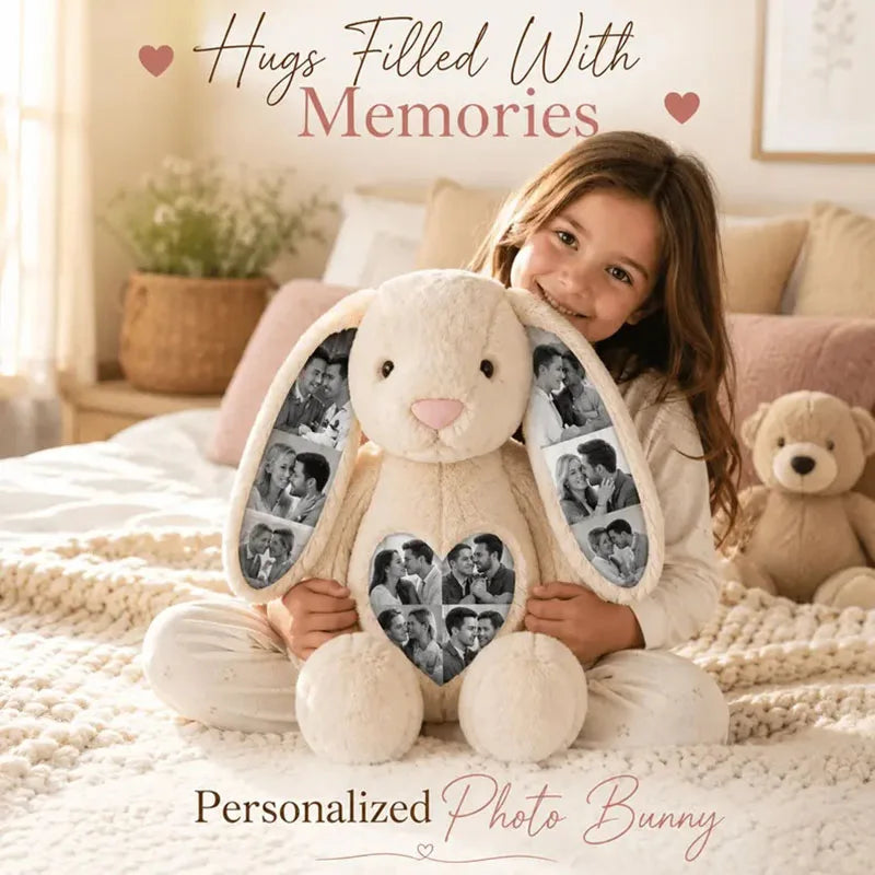 Custom Ears & Belly Photo Bunny Plush Gifts For Couples Anniversary, Custom Bunny Stuffed Animal, Memory Keepsake Custom Gift