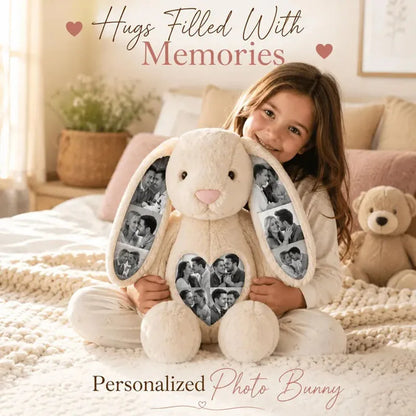 Custom Ears & Belly Photo Bunny Plush Gifts For Couples Anniversary, Custom Bunny Stuffed Animal, Memory Keepsake Custom Gift